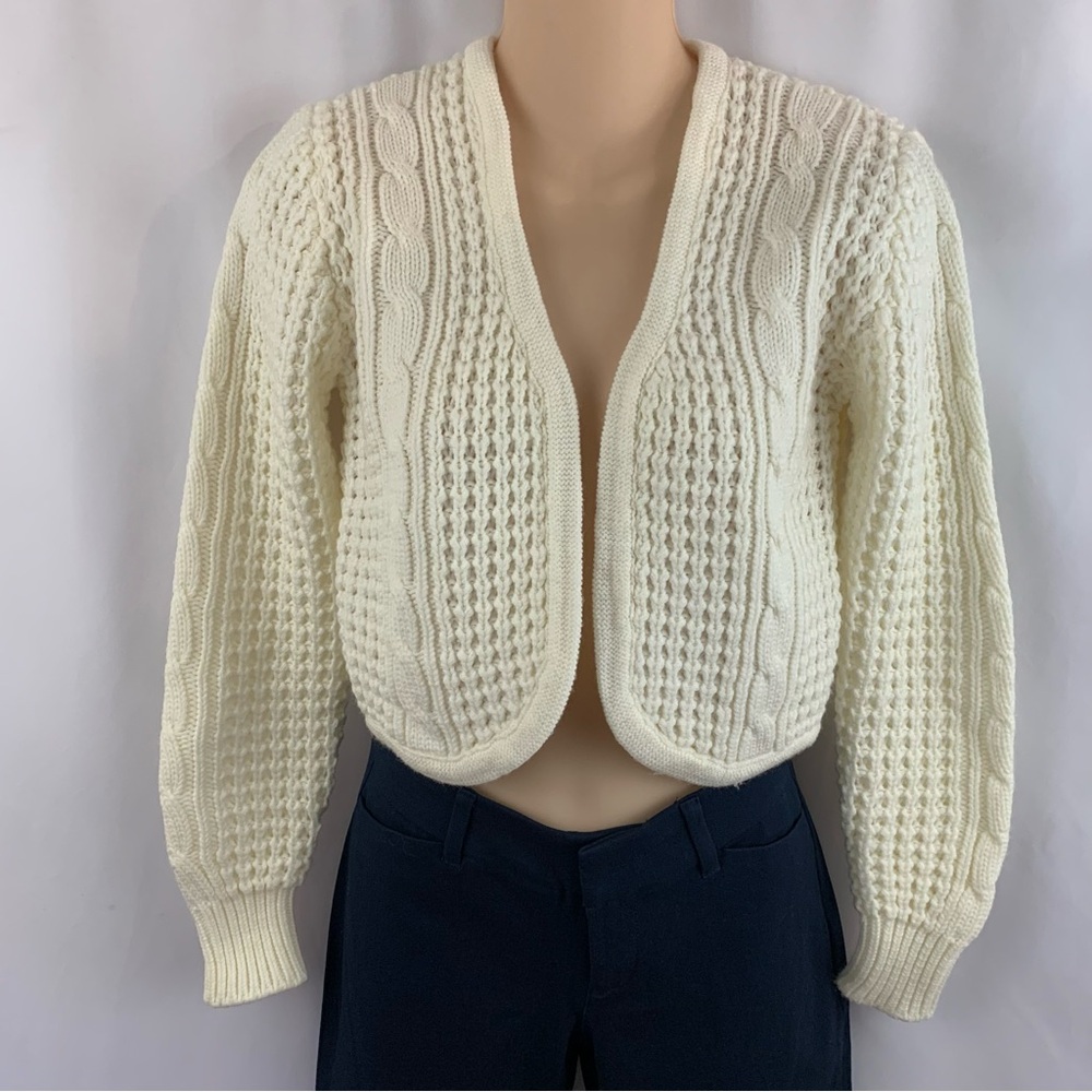 SKIVA INT. Vintage Acrylic Sweater Long Sleeve Open Front Cardigan Size Medium